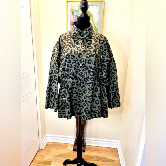 🆕Style hub cheetah print/dark green jkt/cinch waist adj/Pockets/Notchcollar - Picture 2 of 15